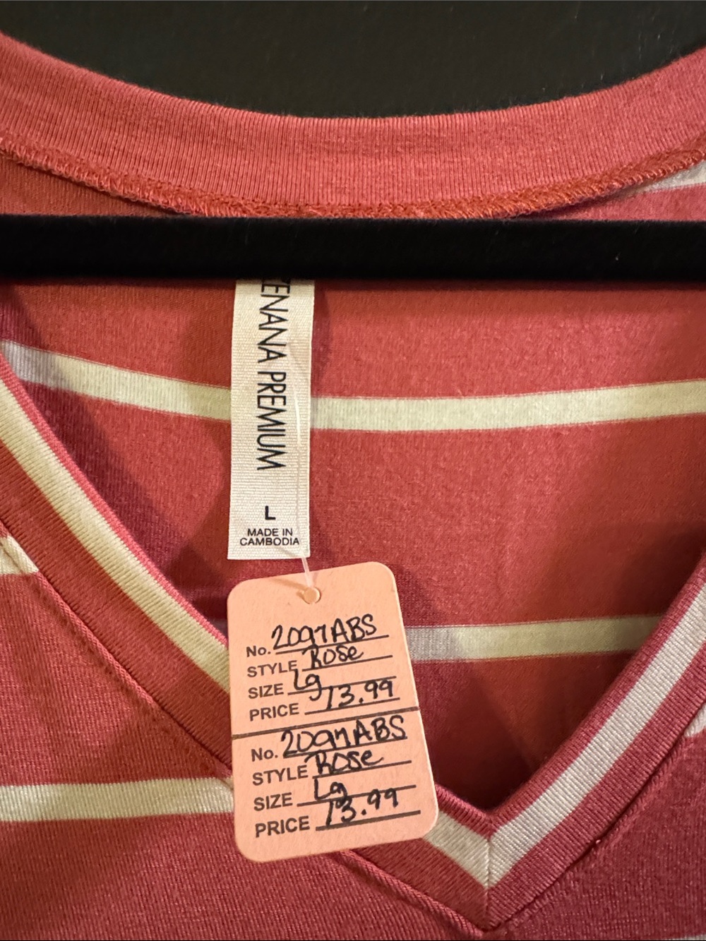 Zenana Outfitters Mauve and White Striped V-Neck Long Sleeve Top - Picture 3 of 3